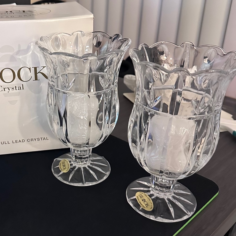Set of 2 BLOCK (Blossom) 24% Full Lead Crystal Candle Holders